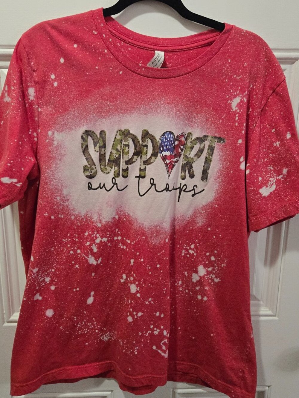 Bella+Canvas XL Support Our Troops Patriotic Bleached Graphic Tee USA Shirt
